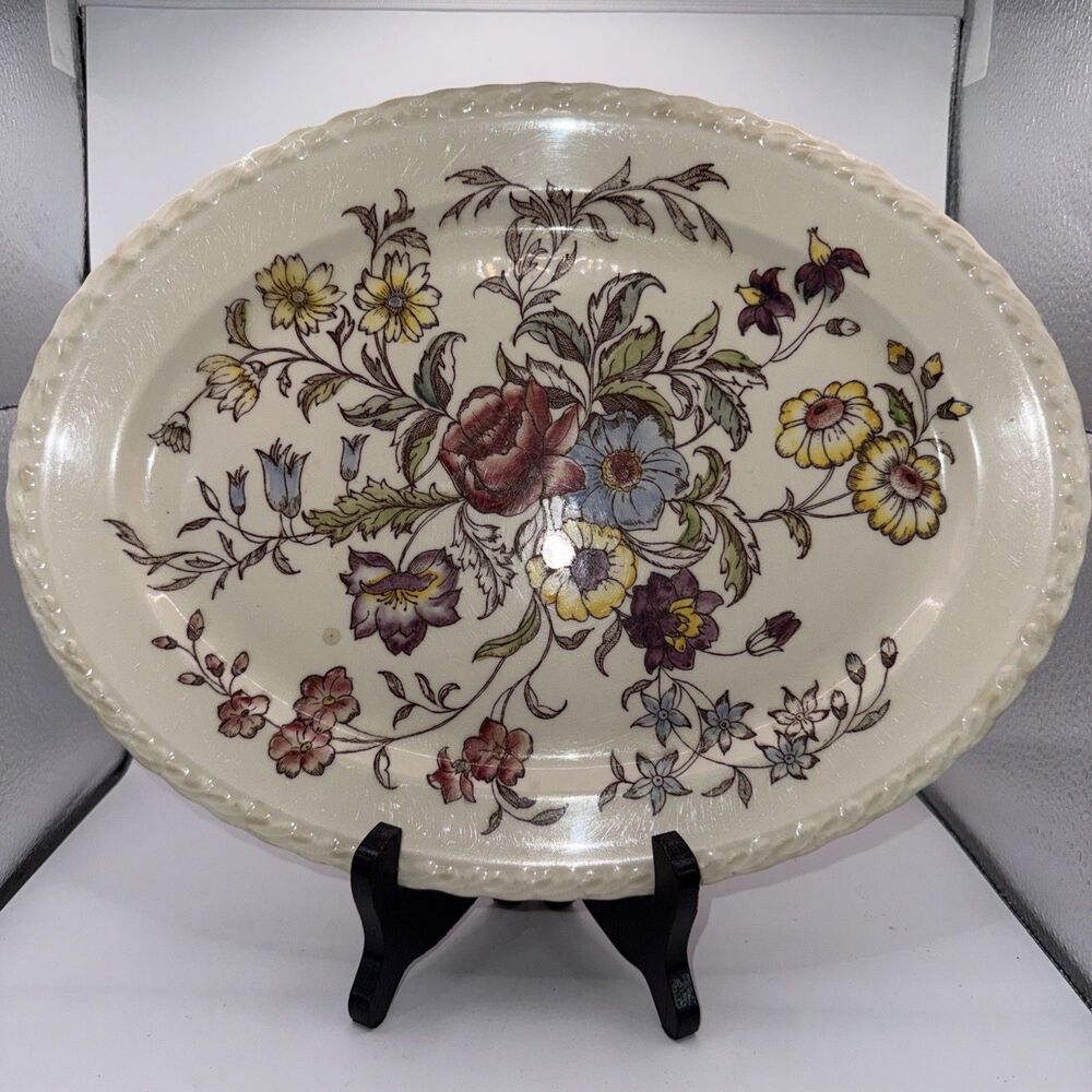 Vernon Kilns MAY FLOWER OVAL PLATTER :  13 3/4" x 10 1/2"   Very Nice Vintage PC